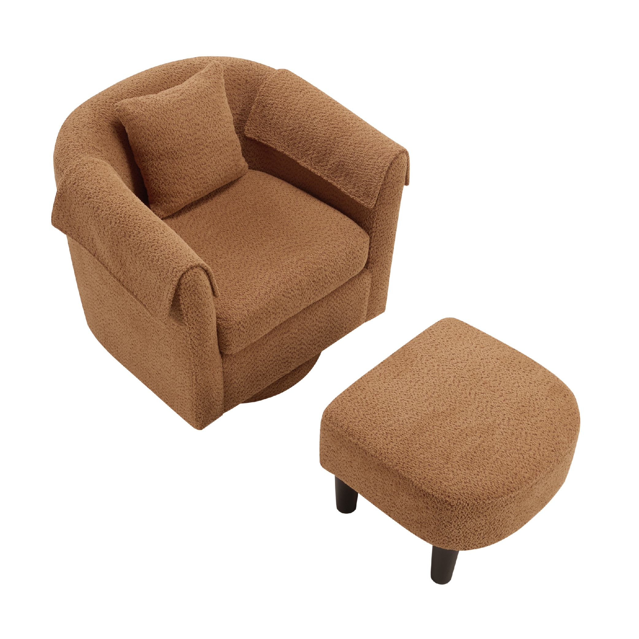 Swivel Accent Chair With Ottoman Set, Modern Chenille Barrel Armchair With Removable Back Pillow & 2 Armrest Covers For Living Room, Bedroom, Office, Yellow_maomaolike.com